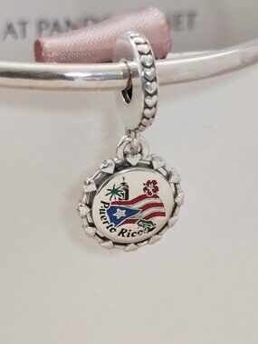 Pandora Puerto Rico Flag Travel Vacation Dangle Charm S925 Silver with box